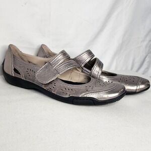 Ros Hommerson Chelsea Pewter Metallic Leather Mary Jane Flats Womens 11SS 108403